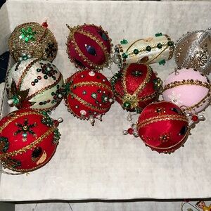 Lot 10 Vintage 70s handmade styrofoam ball embellished sequin Christmas ornament